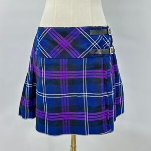 Plaid‎ Kilt Mini Skirt UK 10 US 6 Tartan Buckle Wrap Pleated Grunge Scotland